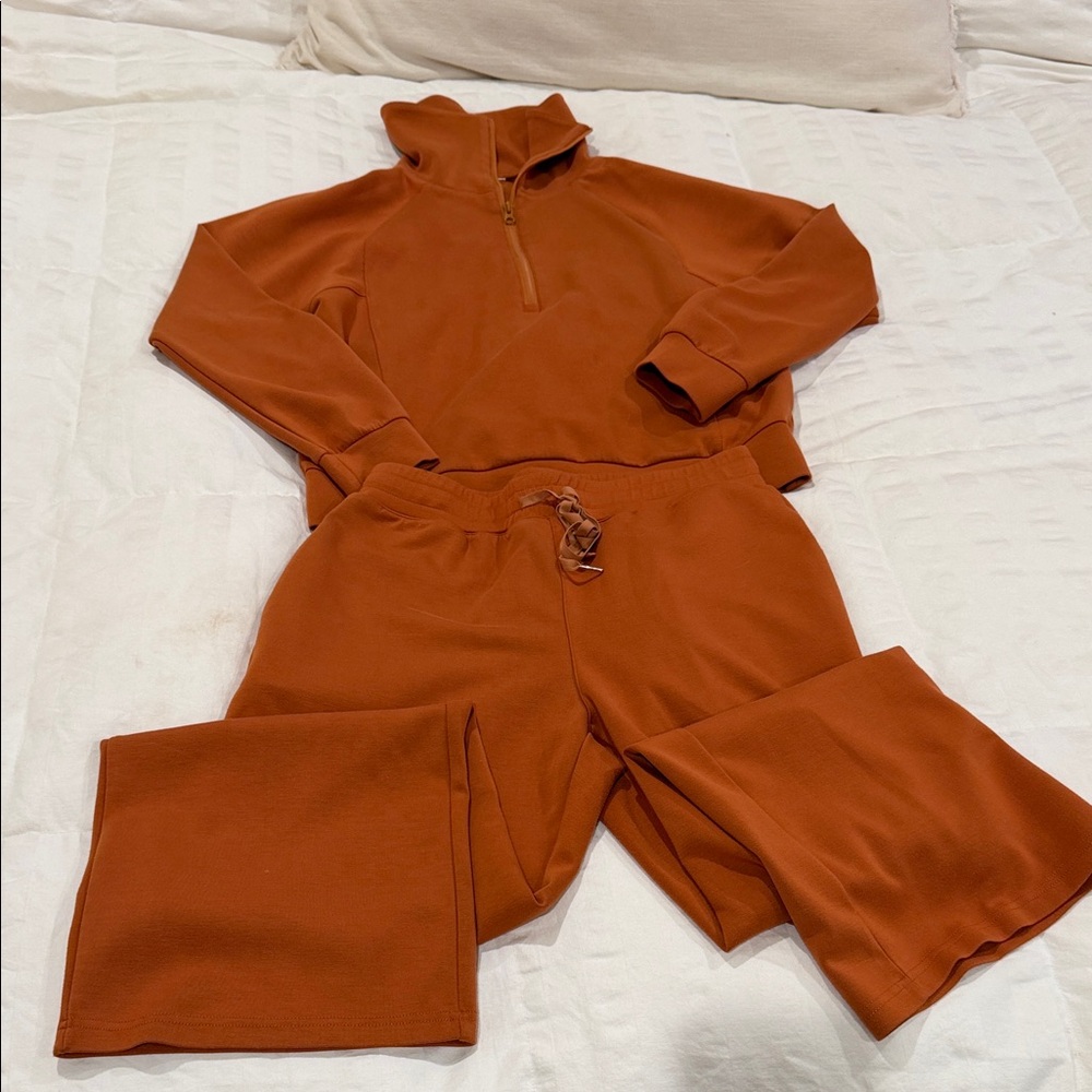 Rust Orange Women's Track Pants & Quarter-Zip Pullover Set